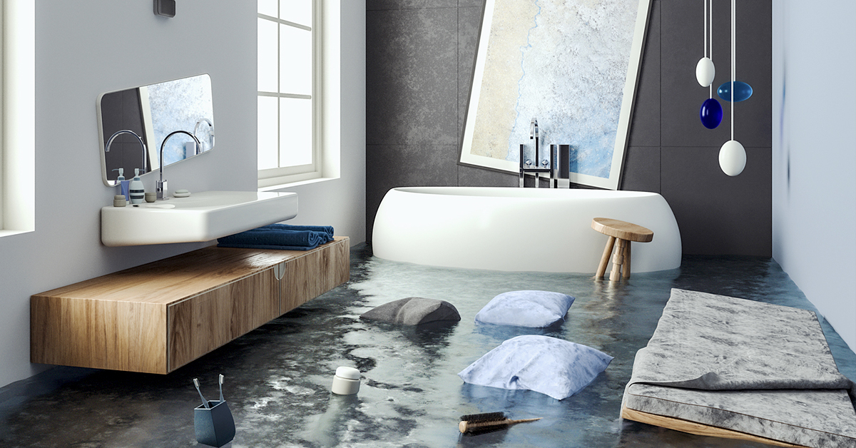 Background image of flooded bathroom